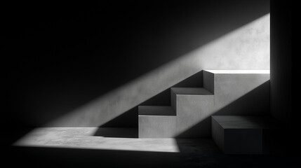Concrete steps bathed in dramatic light and shadow, evoking progress.