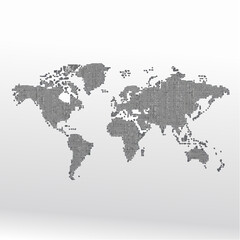 Fototapeta premium Global map illustration featuring a dot pattern, representing connectivity and data.