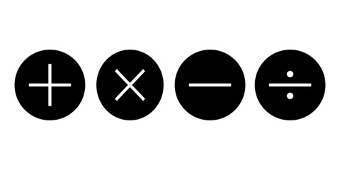 Minimalist Black and White Icons for Basic Arithmetic Operations Plus Multiply Minus Divide