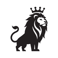 crowned king lion vector silhouette clip art logo design illustration. abstract king lion icon set collection