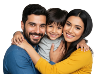 Happy family hugging transparent background cutout png