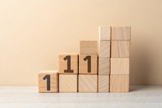 Wooden blocks stacked in ascending order symbolizing growth and achievement, perfect for business success concepts