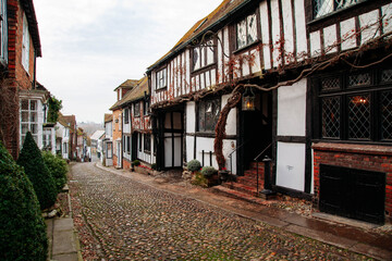 Fototapeta premium A beautiful cobbled street in the historic town of Rye in East Sussex