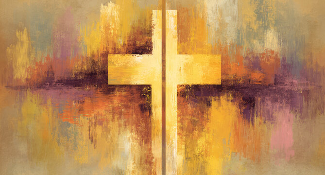 Golden cross abstract brushstroke texture faith spiritual warm tones reflection