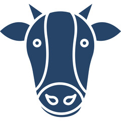 Dark Blue Cow Head Silhouette with White Outline on Transparent Background Simple Graphic Art Farm Animal Icon