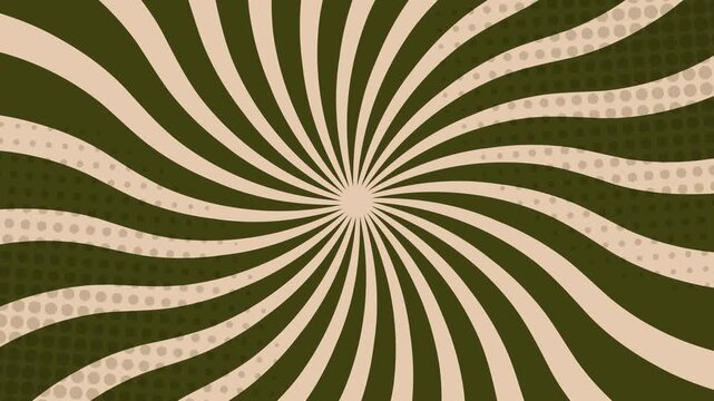 Animated Christmas peppermint candy swirl background in green and cream tones. Festive abstract spiral pattern inspired by holiday sweets. Perfect for Christmas cards, packaging, posters