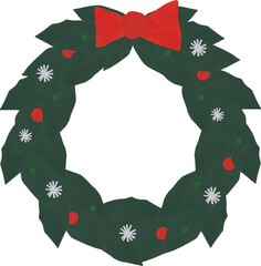 Mistletoe With red ribbon Paper Cut Christmas Icon Elements