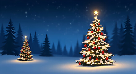 Obraz premium Festive Winter Christmas Tree AI Landscape