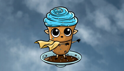 animated glass of boba with cute blue hair