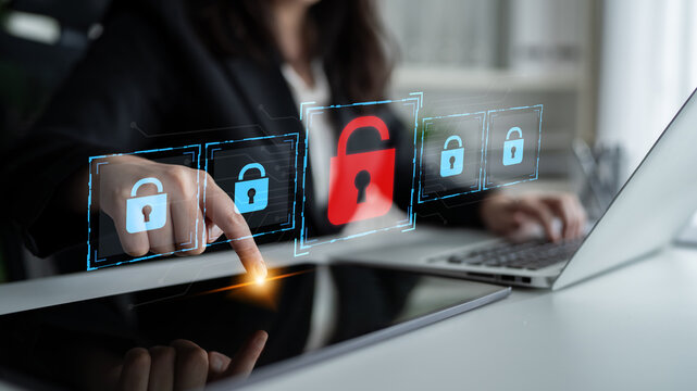 Digital security concept illustrating a cybersecurity breach, with a red unlocked padlock indicating data exposure among secure systems, emphasizing system vulnerability and risk Latch