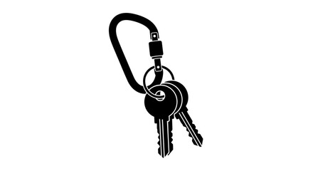 A black and white illustration of keys hanging from a carabiner clip