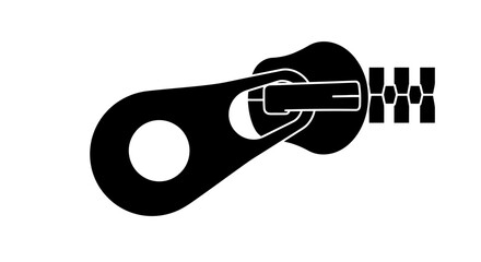 A simple black and white illustration of a partially open zipper
