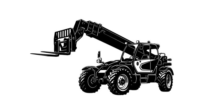 Detailed illustration of a black and white telescopic handler machine