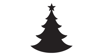 Simple black silhouette of a decorated christmas tree with a star on top