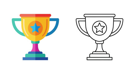 Colorful trophy and its line art version displayed side by side