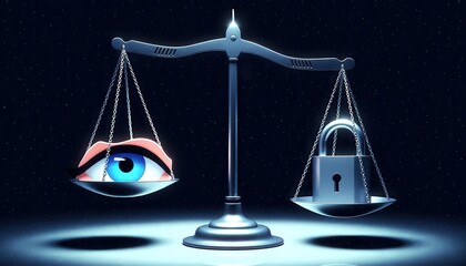 cyber privacy rights padlock security concept. A balance between privacy and surveillance depicted symbolically.