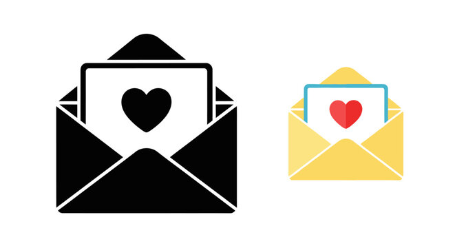 Black and yellow envelopes with heart shaped messages simple icon design