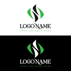 Fototapeta premium Abstract green company logo vector design featuring a natural eco leaf symbol and organic plant concept