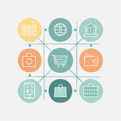 Conceptual E-Commerce Icon Collection Online Shopping & Digital Finance Grid
