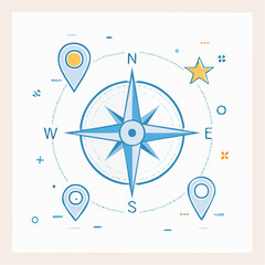Compass Navigation Icon Guiding Direction with Pointer Markers for Location and Travel Concepts