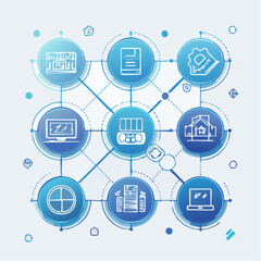 Concept of financial data network, digital information analysis and global technology systems