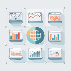 Obraz premium Diverse Digital Charts and Graphs Displayed on Computer Screens A Comprehensive Data Analysis Illustration