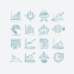 Hand-Drawn Business Analytics and Data Growth Icon Set Engaging Doodle Style Illustrations for Marketing, Finance, and Strategy Presentations with Charts, Graphs, and Target Symbols