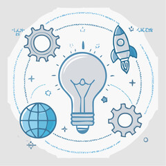 Creative Ideas Light Bulb, Rocket, Gears, and Globe - Innovation and Solution Concepts
