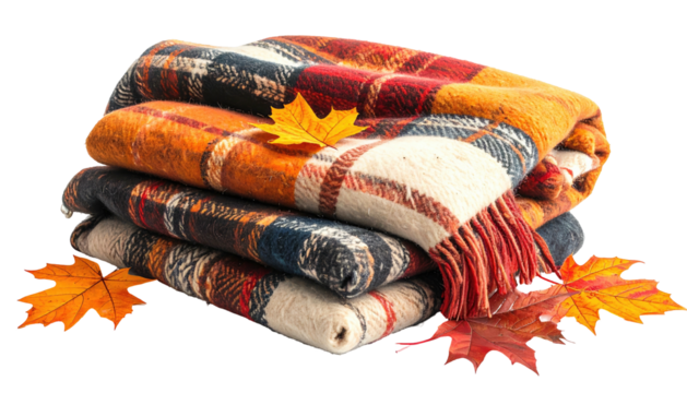 Folded autumn blanket with maple leaves