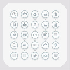 A comprehensive collection of elegant, minimalist line art icons designed for modern digital interfaces and user experience, representing various common web and mobile application functionalities