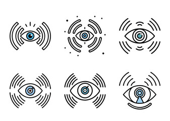 Abstract stylized eye icons with radiating lines representing vision technology