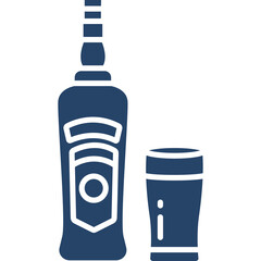 Dark Blue Silhouette of a Liquor Bottle and Shot Glass on a Transparent Background Vector Illustration