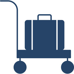 Dark Blue Silhouette of a Luggage Cart with a Suitcase on a Transparent Background Representing Travel and Transportation