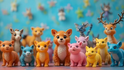 Animal Toy Figures on Colorful Background