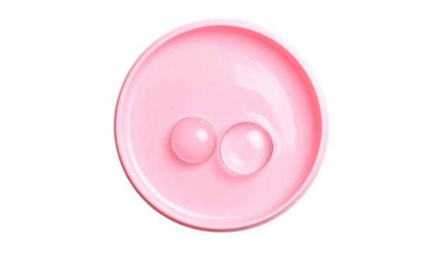 Pink dish, two clear gel drops, minimal & clean