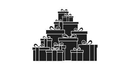 Obraz premium A large pile of black gift boxes with ribbons and bows creating a festive holiday stack