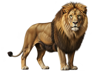 Majestic male lion standing, isolated on transparent background