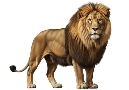 Majestic male lion standing, isolated on transparent background