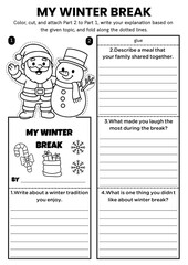 Winter writing prompt flipbook craft for kids! Includes DIY coloring templates with creative writing and gratitude themes. Perfect for classroom ELA lessons and fun holiday activities.