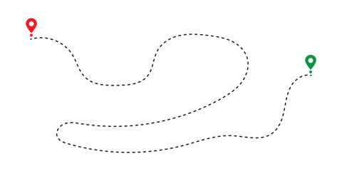 Map Route with Dotted Line and GPS Location Pointers - Navigation and Travel Path Vector in eps 10.