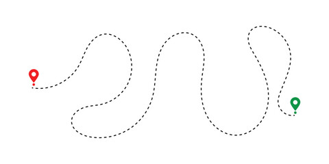 Map Route with Dotted Line and GPS Location Pointers - Navigation and Travel Path Vector in eps 10.