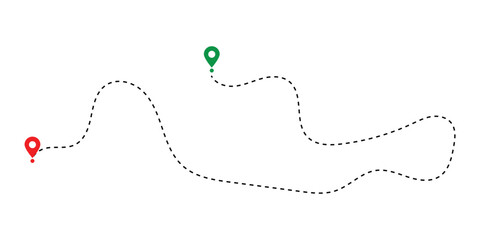 Map Route with Dotted Line and GPS Location Pointers - Navigation and Travel Path Vector in eps 10.