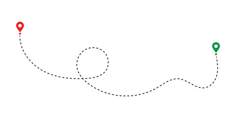 Dotted path with points. Map address location pointer symbol. Travel vector icon. Travel from start point and dotted line tracing in eps 10.