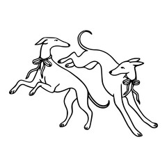 vintage greyhound dog couple with ribbon 