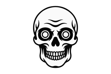 Fototapeta premium Illustration of a detailed skull with prominent eye sockets, a defined jawline, and a symmetrical design, rendered in black and white