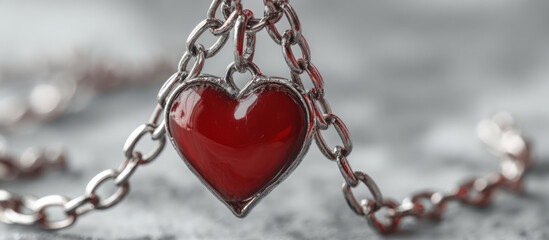 Heart pendant red silver chain