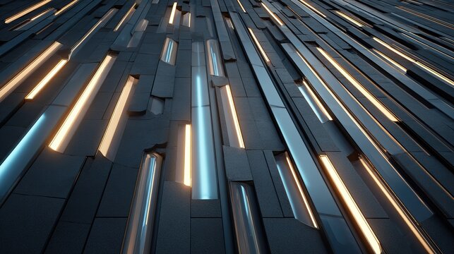 Futuristic Solar Panel Installation Urban Environment Digital Art Modern Architecture Abstract View Sustainable Energy Concept with Vertical Design Elements