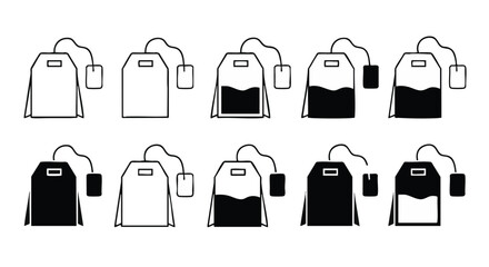 Different stages of tea brewing represented in simple line art drawing