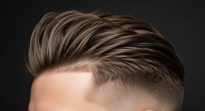 Stylish men's haircut with textured quiff on brown hair