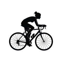 Fototapeta premium Female cyclist silhouette training on road bike sport